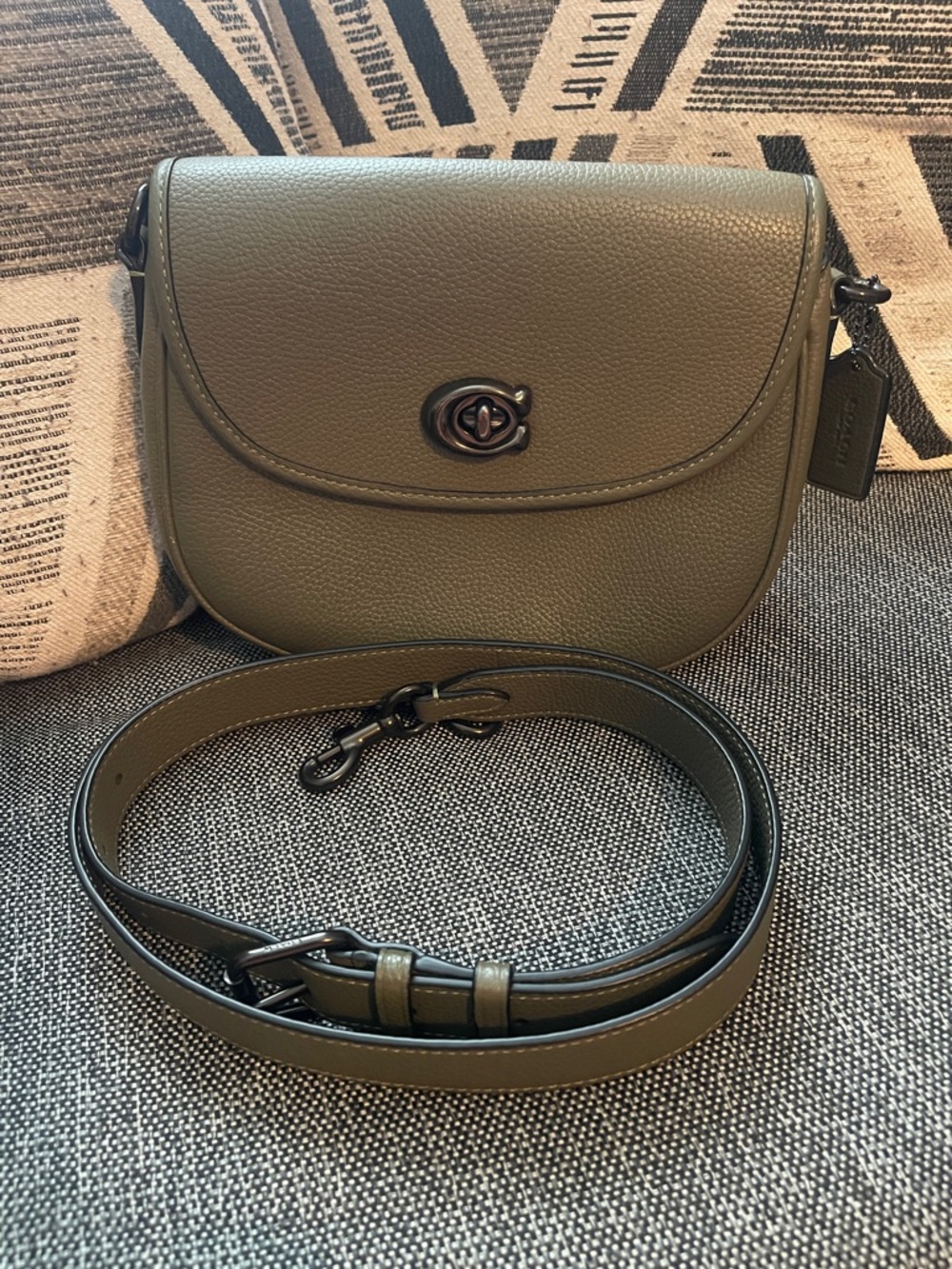 Coach Willow Saddle Pebbled Leather Crossbody in Olive Green with Gunmetal Hardw